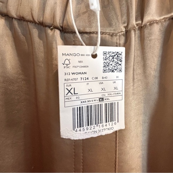 MNG Sz XL Gold Cargo Pants Satin Shiny Finish Slinky Pull On Elastic Waist NEW - Picture 3 of 11